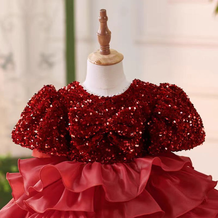 Burgundy Girl Dress Bowed Birthday Party Holiday Gown J453