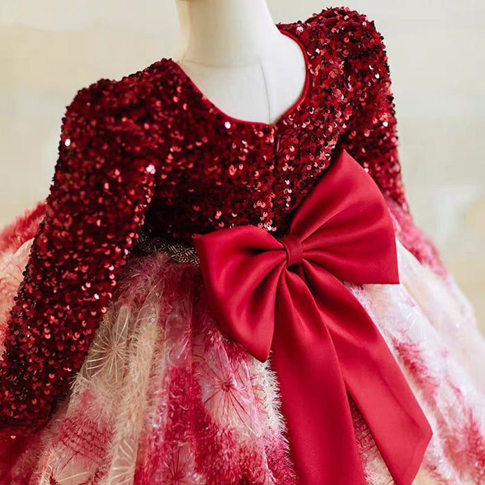 Burgundy Girl Dress for Kids Party Ball Gown J721