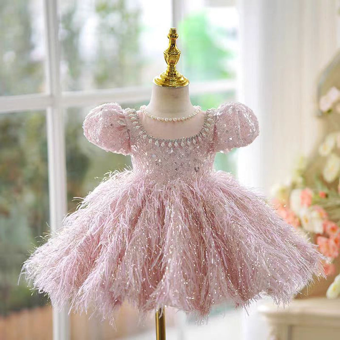 Burgundy Girl Dress Long Sleeve Toddler Kids 1st Birthday Gown J446