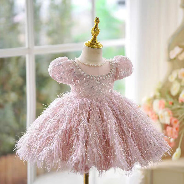 Burgundy Girl Dress Long Sleeve Toddler Kids 1st Birthday Gown J446
