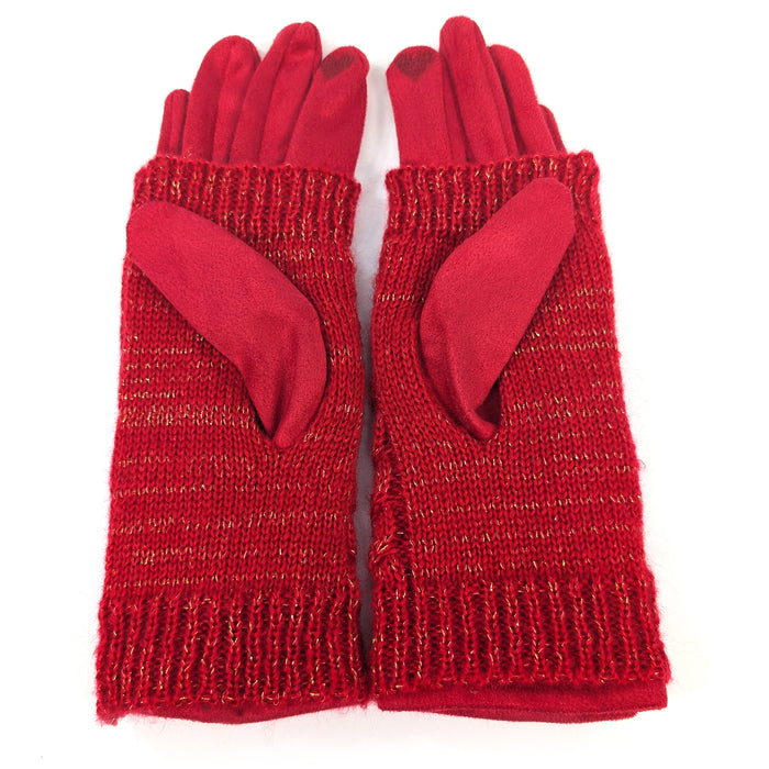Cable Knit Two in One Sparkle Gloves - Bright Red