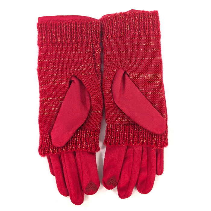 Cable Knit Two in One Sparkle Gloves - Bright Red