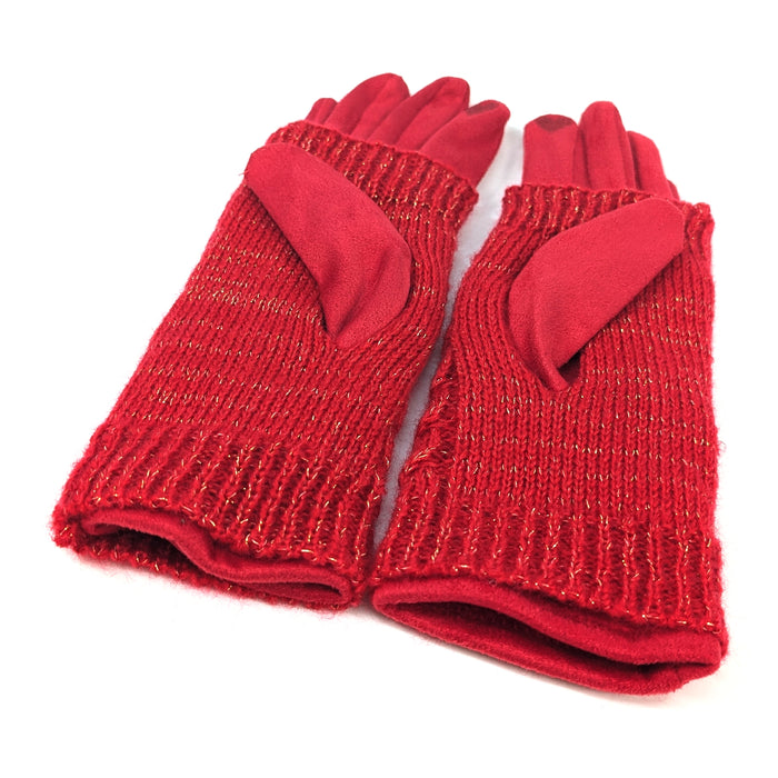 Cable Knit Two in One Sparkle Gloves - Bright Red