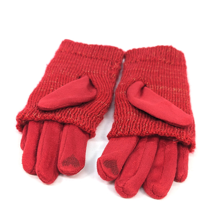 Cable Knit Two in One Sparkle Gloves - Bright Red