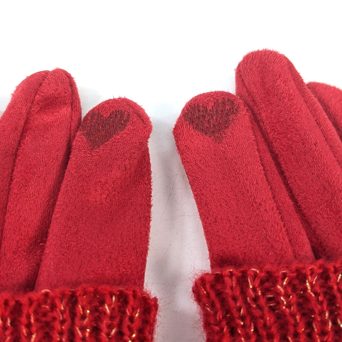 Cable Knit Two in One Sparkle Gloves - Bright Red