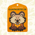 Forager Provisions LTD Camp Mustelid American Marten peeker vinyl sticker on a bright orange display card