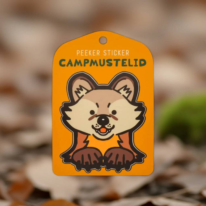 Forager Provisions LTD Camp Mustelid American Marten peeker vinyl sticker with a playful woodland animal design