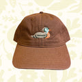 Forager Provisions LTD brown cotton ball cap featuring a playful embroidered duck design on the front panel.