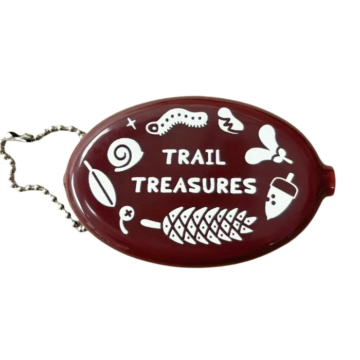Shop The Camp Mustelid Retro Rubber Wallet—maroon rubber, bold white text, nature art. Trail Treasures' durable vintage wallet.