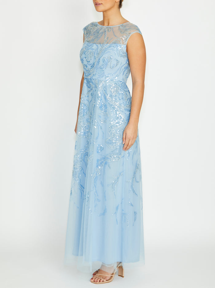 Catalina Sky Blue Sequin Gown
