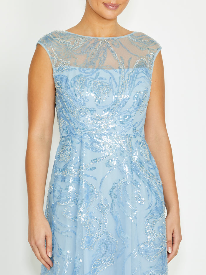 Catalina Sky Blue Sequin Gown