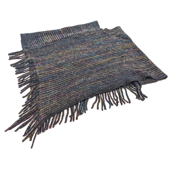 Catur - Striped Knitted Poncho - Black