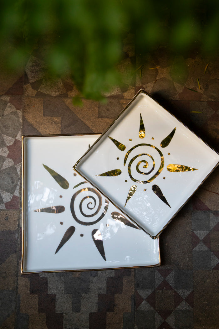 Ceramic Square Plate – Sun Motif