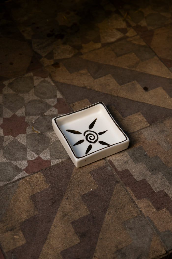 Ceramic Square Plate – Sun Motif