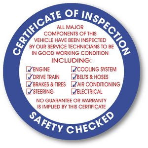 Certificate of Inspection Sticker