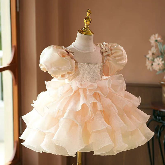 Champagne Girl Dress Kids Wedding Birthday Party Holiday J740
