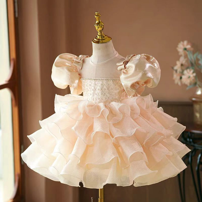 Champagne Girl Dress Kids Wedding Birthday Party Holiday J740