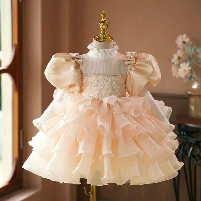 Champagne Girl Dress Kids Wedding Birthday Party Holiday J740