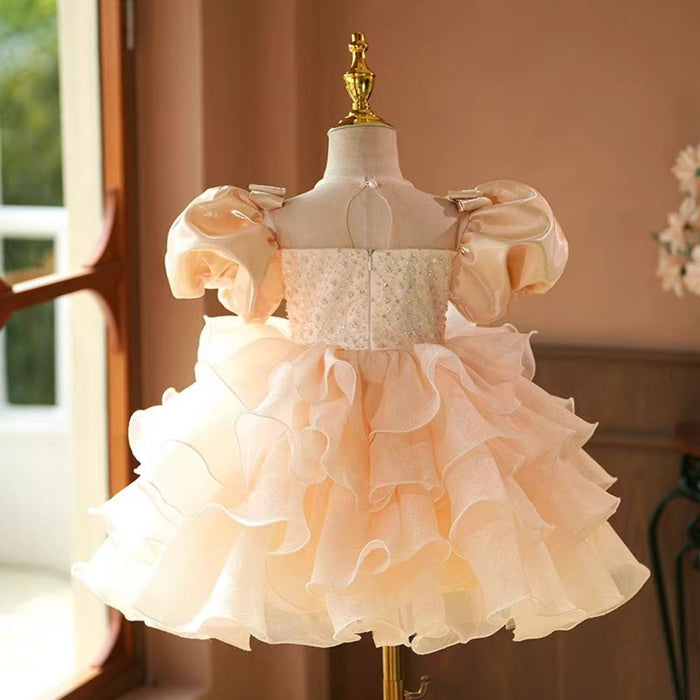 Champagne Girl Dress Kids Wedding Birthday Party Holiday J740