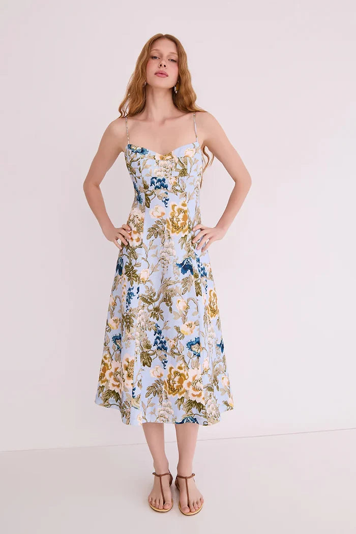 Cherry Dress - Flora Meadow Light Blue