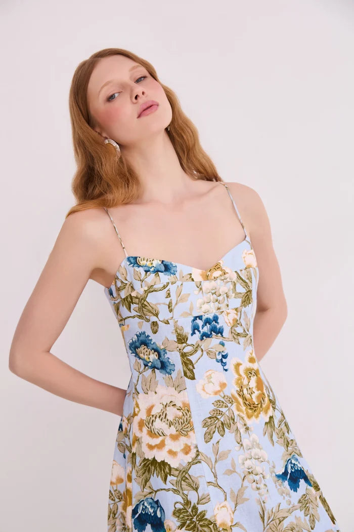 Cherry Dress - Flora Meadow Light Blue