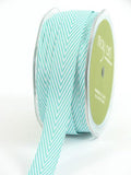 Chevron Twill Herringbone Ribbon - Turquoise (Aqua) & White 3/4" Width - Scrap Bits