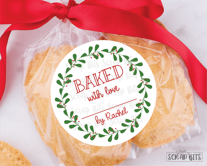 Baked with Love Christmas Baking Labels, Winter Wreath with Berries - Scrap Bits