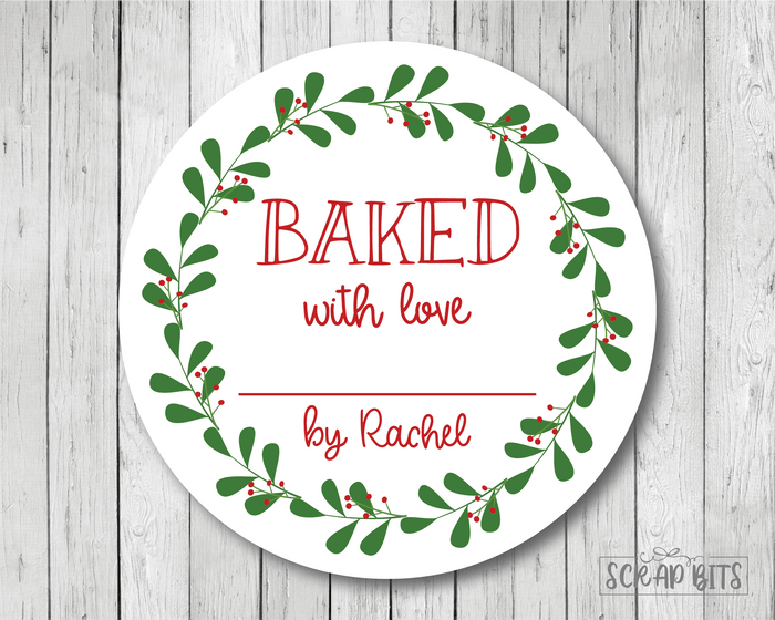 Baked with Love Christmas Baking Labels, Winter Wreath with Berries - Scrap Bits