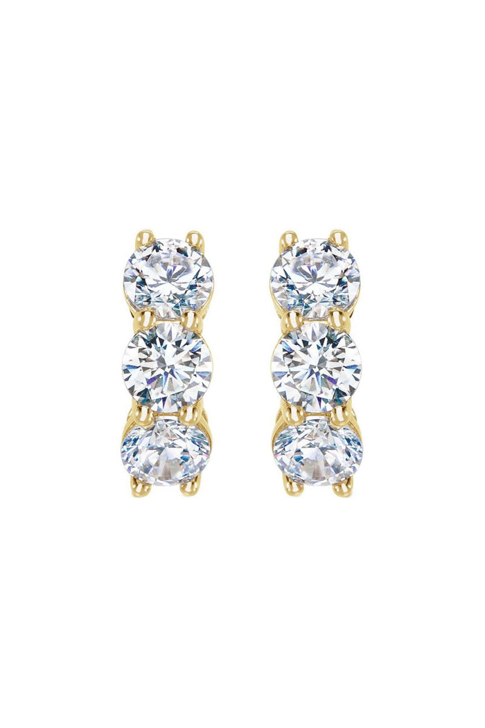 Chunky 3 Stone Hoops - Lab Diamonds & 14k Yellow Gold