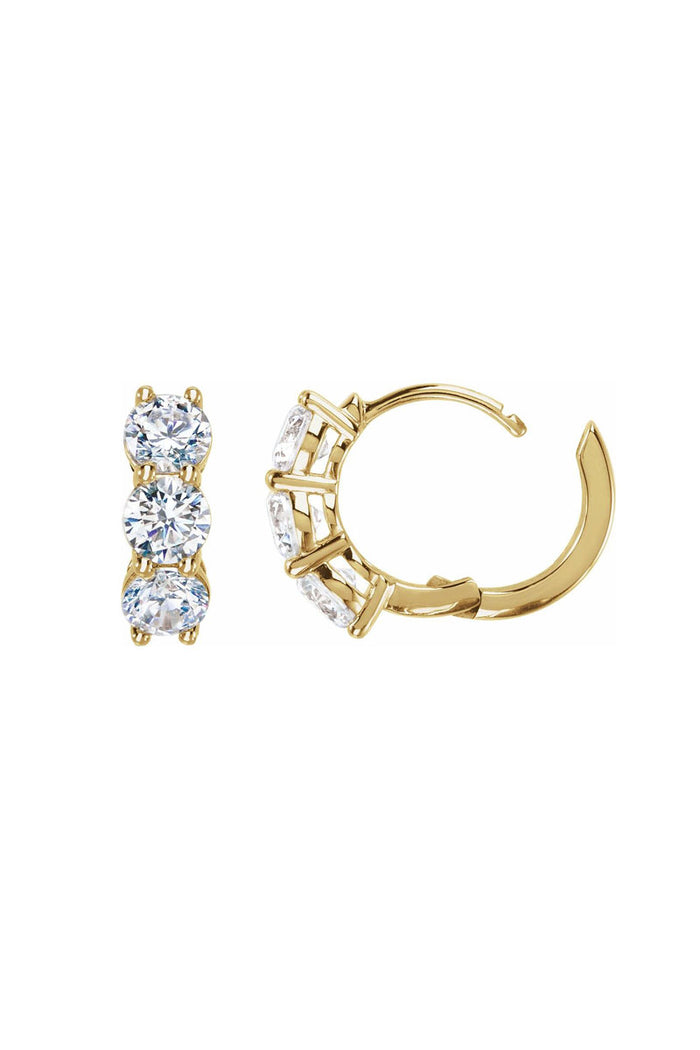 Chunky 3 Stone Hoops - Lab Diamonds & 14k Yellow Gold