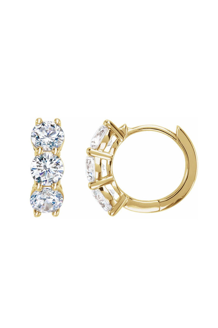 Chunky 3 Stone Hoops - Lab Diamonds & 14k Yellow Gold