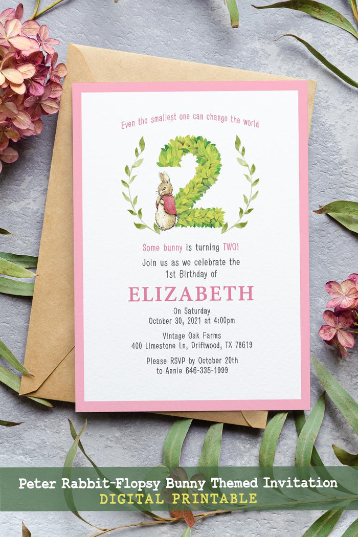Classic Peter Rabbit-Flopsy Bunny Themed Birthday Party Invitation