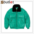 Classic style V bomber leather jacket in a single tone with plain rib collar, front view
