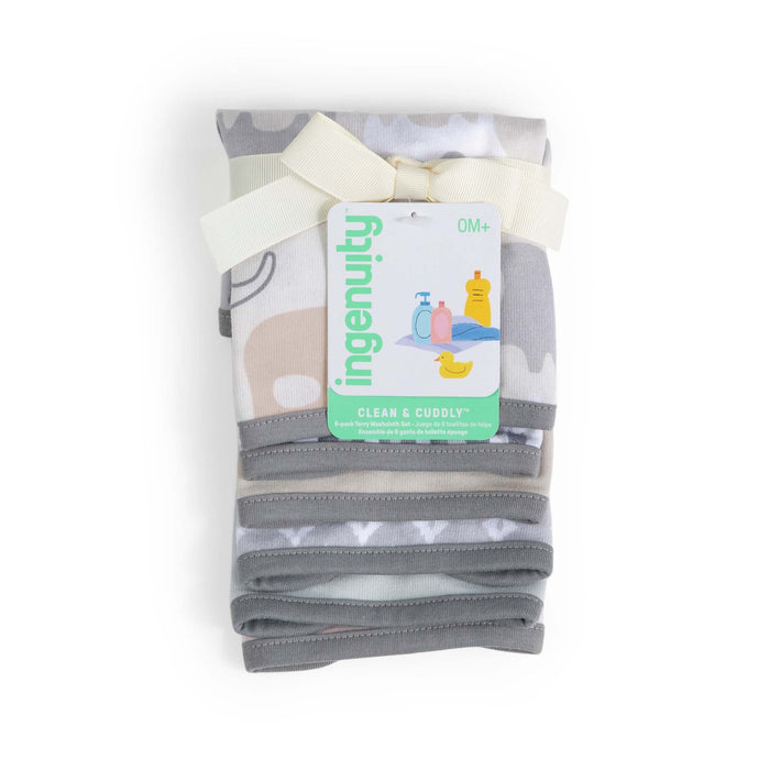 Clean & Cuddly 6-Pack Terry Washcloth Set - Grey Elephant Grazer