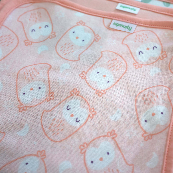 Clean & Cuddly 6-Pack Pink Owl Terry Washcloth Set with soft absorbent baby washcloths and owl prints