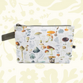 Forager Provisions LTD recycled cotton pencil pouch featuring a detailed woodland mushroom print and zip closure.