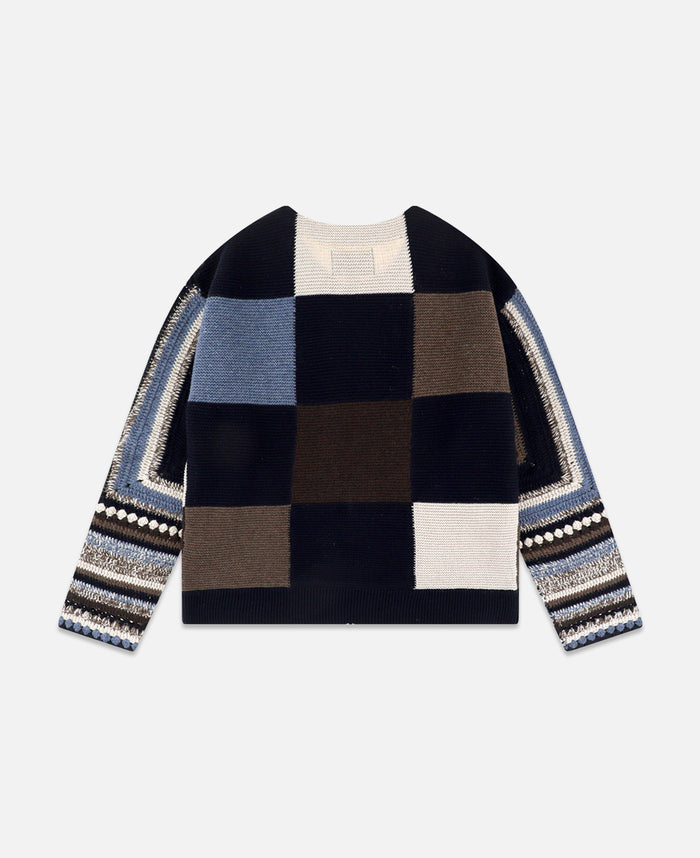 Color Block Croche Knit Zip Up (Multi)