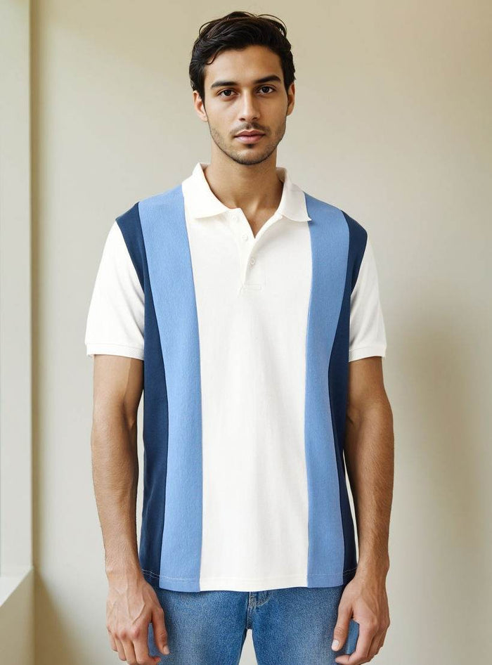Colourblocked men’s polo t-shirt front view UAE