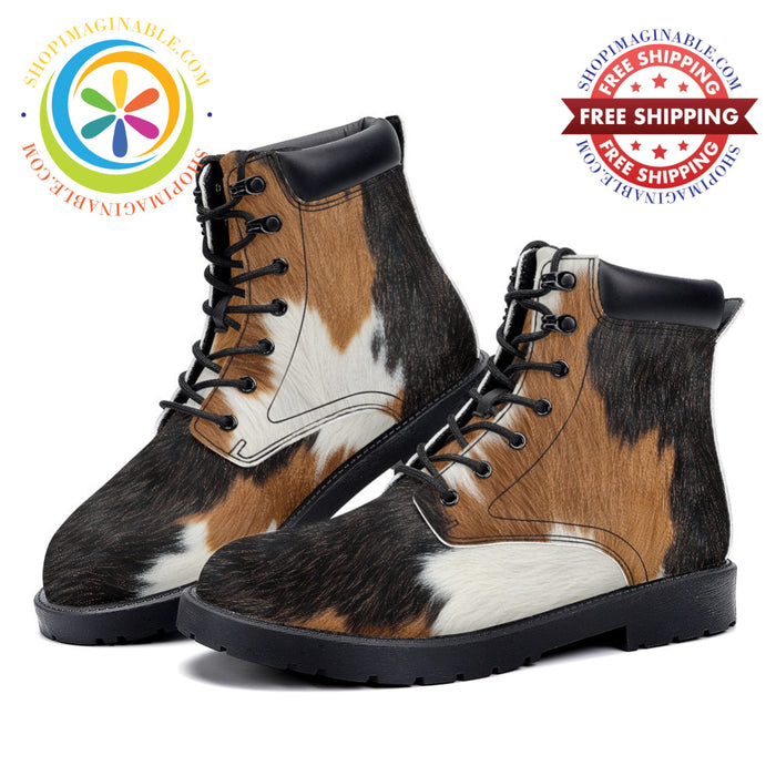 Cow Patterned - Leather Martin Boots white / 36