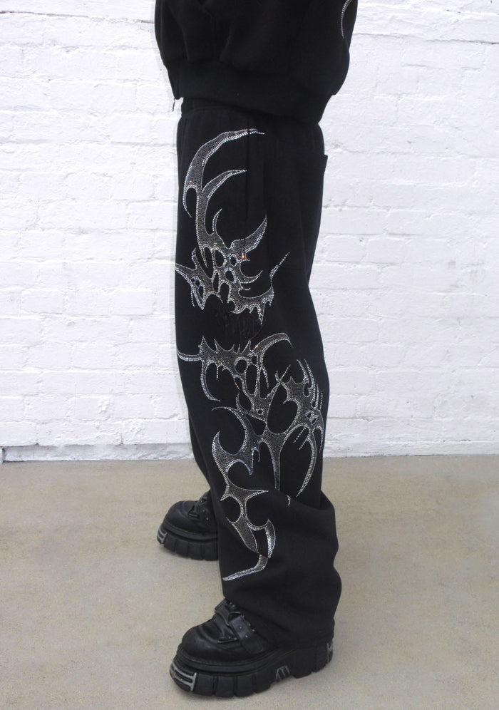 CRASH RHINESTONE OVERSIZED SWEATPANTS BLACK