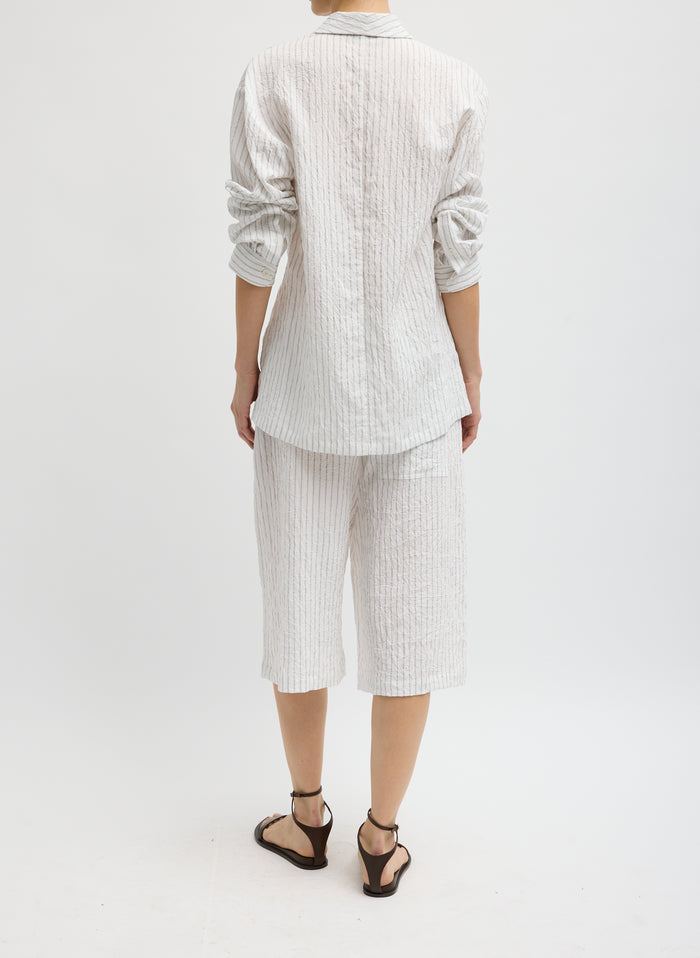 CRINKLE STRIPE SUMMER SUITING SHAWL COLLAR JACKET