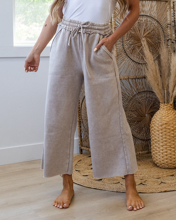 Cropped Wide Leg Comfy Pants - Color Options Available! Zenana Ash Mocha