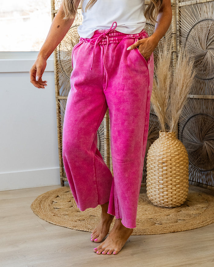 Cropped Wide Leg Comfy Pants - Hot Pink Zenana