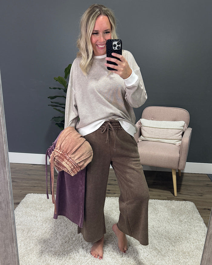 Cropped Wide Leg Comfy Pants - Mocha Zenana