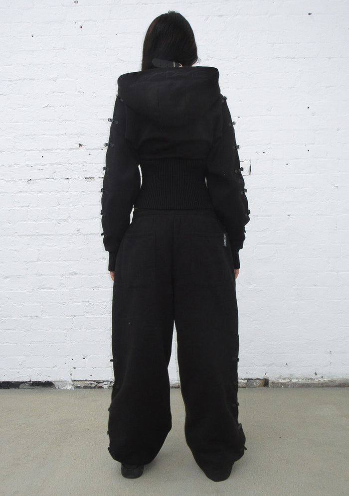 CRUSH BUCKLE FITTED WAIST ZIP HOODIE BLACK