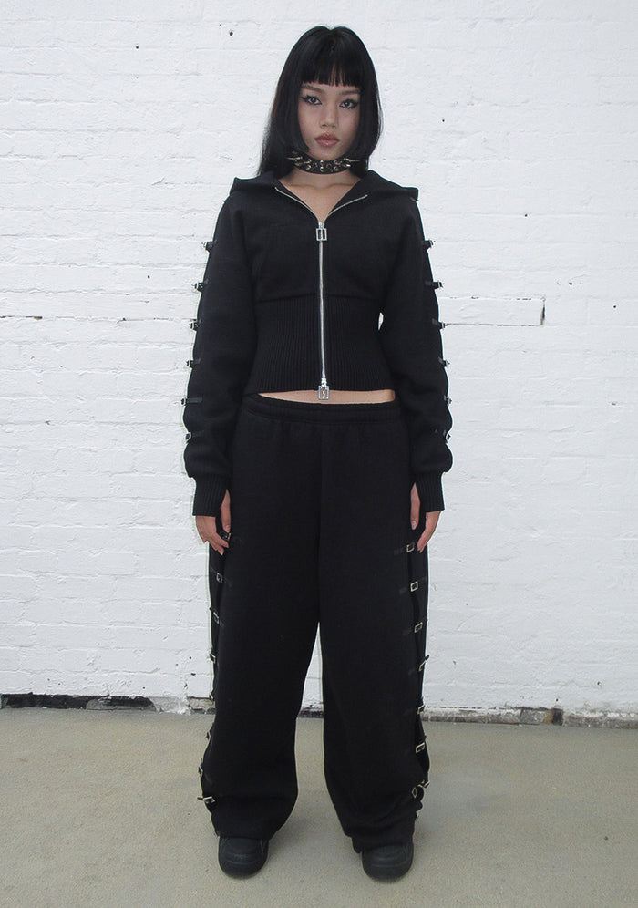 CRUSH BUCKLE OVERSIZED SWEATPANTS BLACK