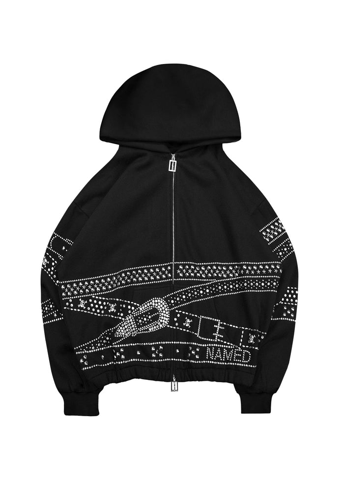 CRUSH STUDDED BELT ZIP HOODIE BLACK