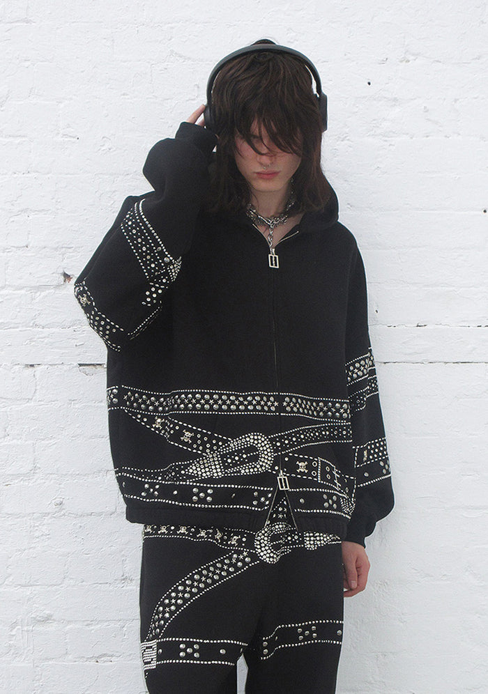 CRUSH STUDDED BELT ZIP HOODIE BLACK