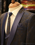 Dark Blue Jacquard 5pc Wedding Suit