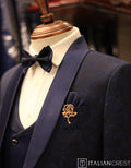 Dark Blue Jacquard 5pc Wedding Suit